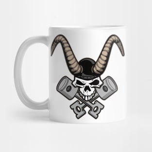 Skull with horns and crossed pistons illustration Mug